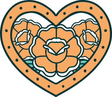 Bir insan tarafından çizilmiş kalp ve çiçeklerin ikonik dövme şekli