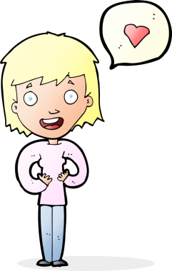 Bir insan tarafından çizilmiş mutlu bir kadın çizgi filmi.