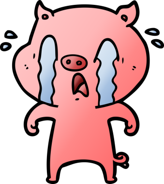 Bir insan tarafından çizilmiş ağlayan domuz çizgi filmi.