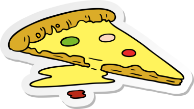 Bir insan tarafından çizilmiş bir dilim pizzanın el çizimi karikatürü.