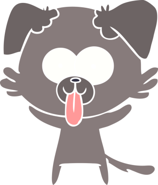 Düz renkli çizgi film köpeğinin dili bir insan tarafından çizilmiş.