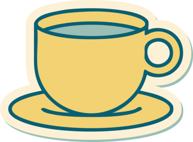 Bir insan tarafından çizilmiş bir fincan kahvenin geleneksel stiliyle dövme çıkartması.