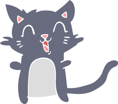 Bir insan tarafından çizilmiş düz renkli çizgi film mutlu kedi.