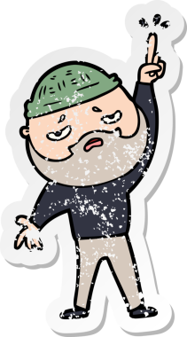 Bir insan tarafından çizilmiş sakallı endişeli bir karikatür çıkartması.