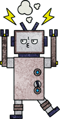 Bir insan tarafından çizilmiş bir robotun retro grunge dokusu