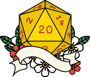 Retro Dövme Biçimi Doğal 20 D20 zar bir insan tarafından çizildi