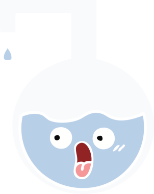 Bir insan tarafından çizilmiş bir bilim deneyinin düz renkli retro karikatürü