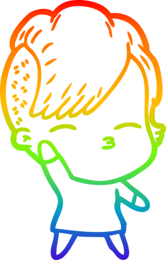 gökkuşağı gradyan çizimi bir çizgi film kızı bir insan tarafından çizilmiş.