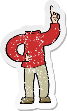 Bir insan tarafından çizilmiş başsız bir karikatürün gerilemiş etiketi.