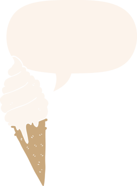 bir insan tarafından çizilmiş, konuşma baloncuklu çizgi film dondurması.