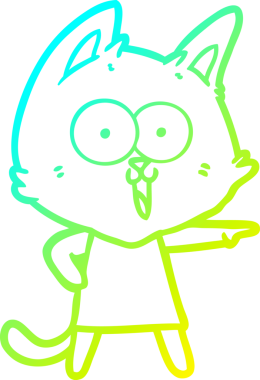 Bir insan tarafından çizilmiş komik çizgi film kedisinin soğuk gradyan çizgisi.