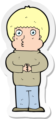 Bir insan tarafından çizilmiş utangaç bir çocuğun çıkartması.