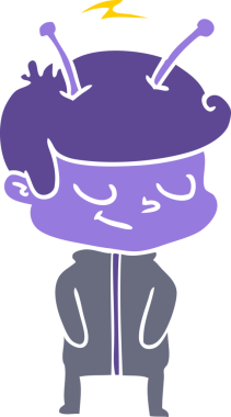 Bir insan tarafından çizilmiş düz renkli çizgi film uzay adamı.