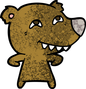 Bir insan tarafından çizilmiş dişleri gösteren çizgi film ayısı.