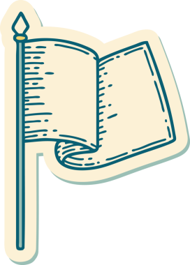 Bir insan tarafından çizilmiş beyaz bayrağın geleneksel stiliyle dövme çıkartması.