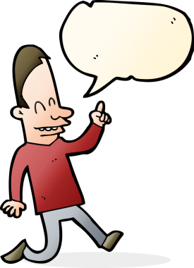 Bir insan tarafından çizilmiş konuşma balonuyla işaret eden mutlu adam çizgi filmi.