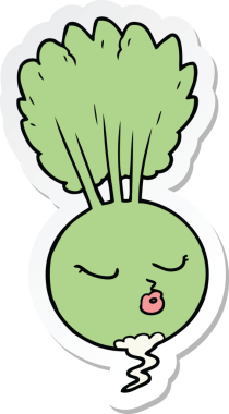 Bir insan tarafından çizilmiş karikatür kök sebzesi çıkartması.