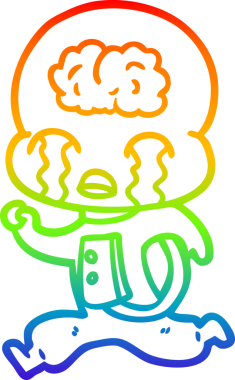 Gökkuşağı gradyan çizimi bir çizgi film büyük beyin uzaylısının ağlaması bir insan tarafından çizilmiş.