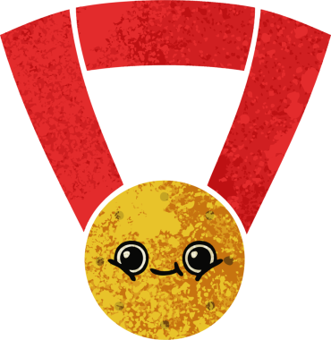 Bir insan tarafından çizilmiş altın madalyanın retro çizim tarzı karikatürü.