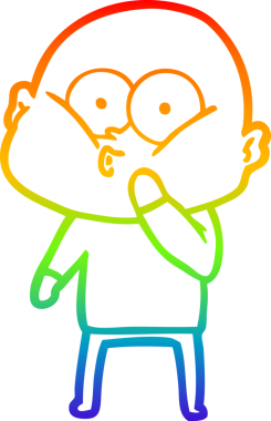 Gökkuşağı gradyan çizgi çizimi bir insan tarafından çizilmiş kel bir adamın çizimi