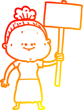 Bir insan tarafından çizilmiş mutlu, yaşlı bir kadının sıcak çizgi çizimi.