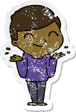 Bir insan tarafından çizilmiş gülümseyen bir çizgi film çocuğunun sıkıntılı çıkartması.