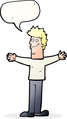 Bir insan tarafından çizilmiş konuşma balonlu mutlu adam çizgi filmi.