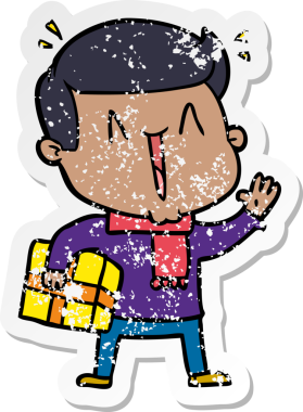 Bir insan tarafından çizilmiş heyecanlı bir karikatür çıkartması.