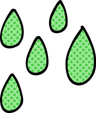 Bir insan tarafından çizilmiş yeşil boya damlacıkları.