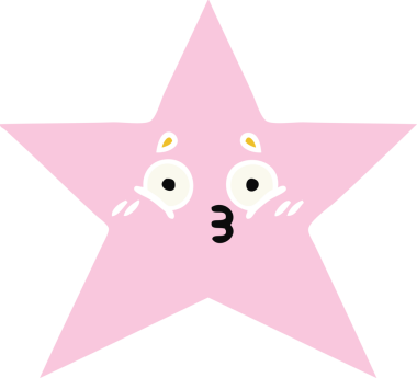 Bir insan tarafından çizilmiş yıldız balığının düz renkli retro karikatürü