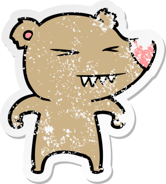 Bir insan tarafından çizilmiş kızgın bir ayı çizgi filminin sıkıntılı çıkartması.