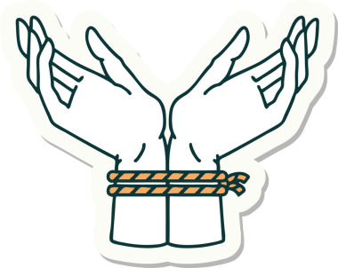 Bir insan tarafından çizilmiş bir çift elin geleneksel stiliyle dövme çıkartması.