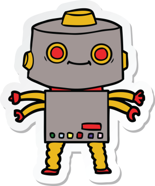 Bir insan tarafından çizilmiş robot karikatür çıkartması.