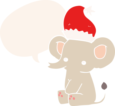 Bir insan tarafından çizilmiş konuşma baloncuğu olan şirin bir Noel fili.