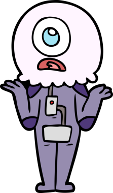 Çizgi film Tepegöz uzaylı uzay adamı bir insan tarafından çizilmiş omuzlarını silkiyor.