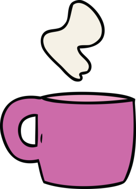 Bir insan tarafından çizilmiş dumanı tüten sıcak bir içeceğin karikatürü.