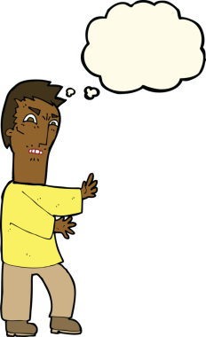 Bir insan tarafından çizilmiş düşünce baloncuğu olan kızgın bir adam.