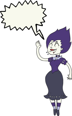 Bir insan tarafından çizilmiş serbest konuşma balonu çizilmiş vampir kız.