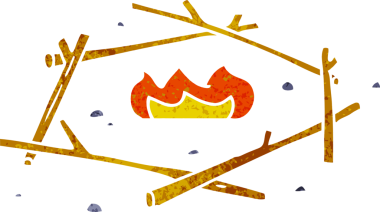 Bir insan tarafından çizilmiş bir kamp ateşinin el çizimi karikatürü.