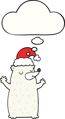 Bir insan tarafından çizilmiş düşünce baloncuğu olan şirin bir çizgi film Noel ayısı.