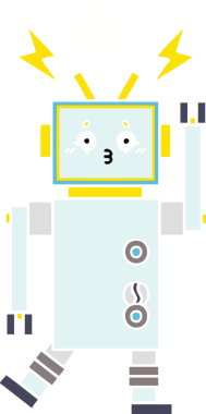 Bir insan tarafından çizilmiş düz renkli bir robot karikatürü