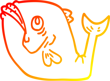 Bir insan tarafından çizilmiş komik bir karikatür balığının sıcak çizgi çizimi