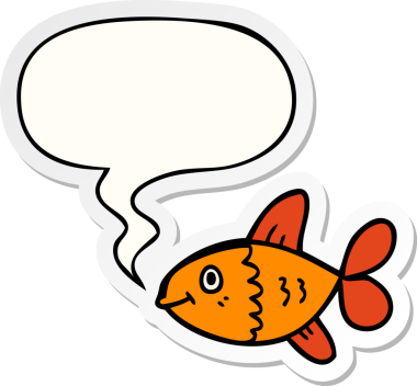 Bir insan tarafından çizilmiş balon çıkartmalı karikatür balığı.