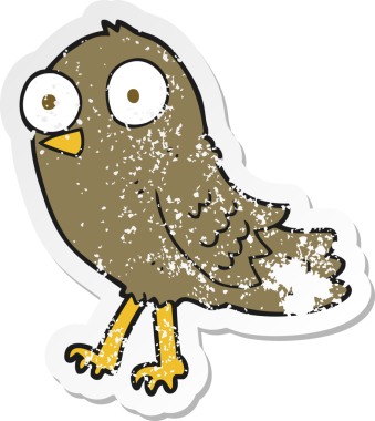 Bir insan tarafından çizilmiş karikatür kuşunun gerilmiş çıkartması.