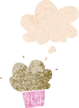 Düşünce baloncuklu çizgi film keki grunge sıkıntılı retro desenli bir insan tarafından çizilmiş