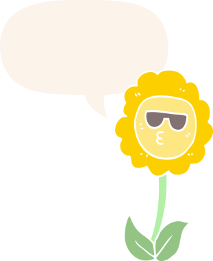 bir insan tarafından çizilmiş, konuşma baloncuklu karikatür çiçeği