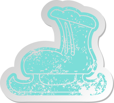 Bir insan tarafından çizilmiş buz pateni botunun eski bir karikatür çıkartması.