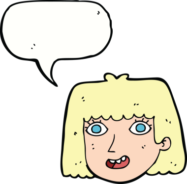 Bir insan tarafından çizilmiş konuşma balonlu mutlu kadın yüzü.