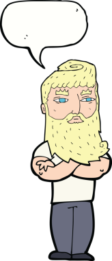 Bir insan tarafından çizilmiş sakallı ciddi bir çizgi film karakteri.