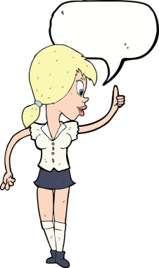 Bir insan tarafından çizilmiş konuşma baloncuğu fikri olan çizgi film kızı.